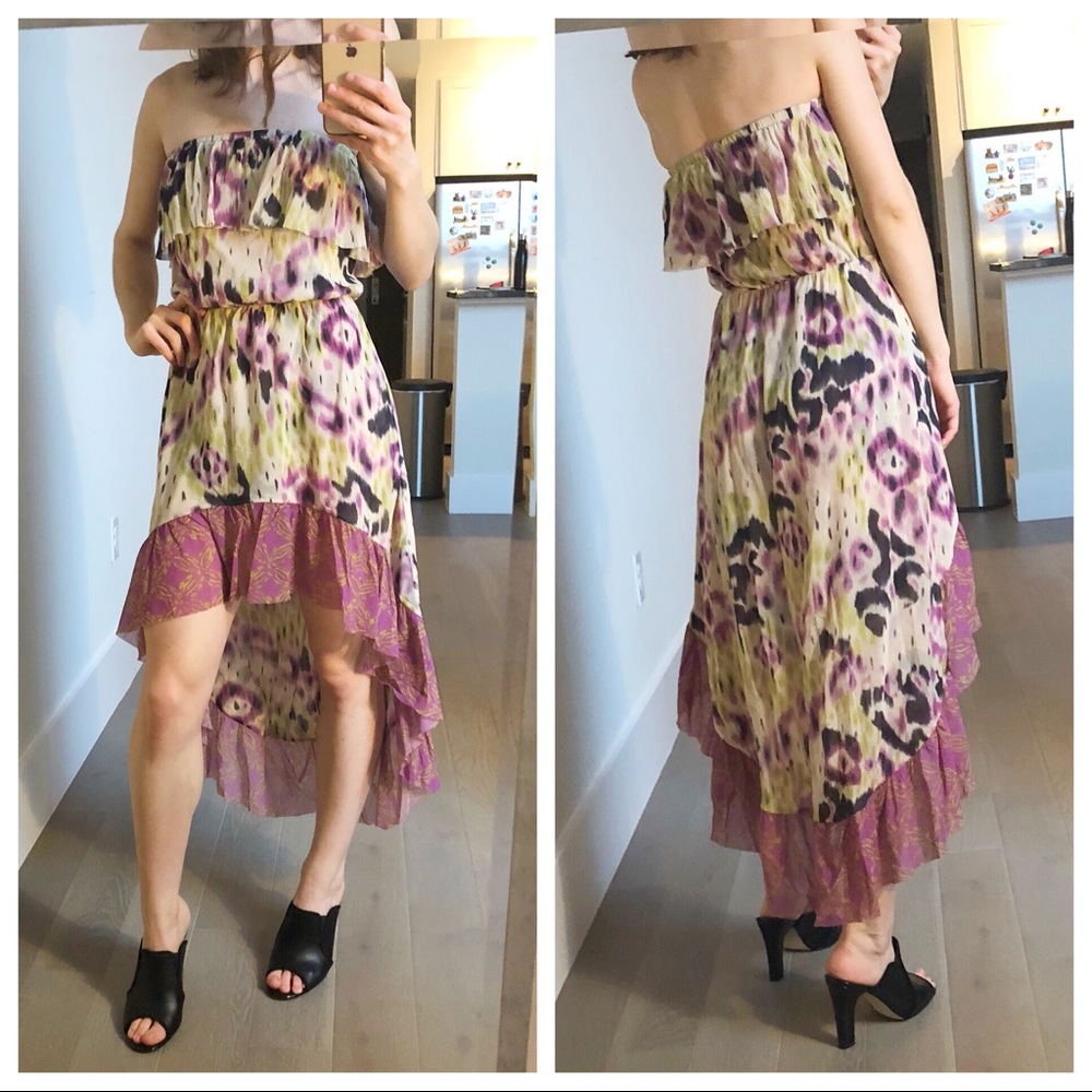 Anthropologie Lilka Strapless Popover Hi-Low Printed Flowy Dress XS - Picture 2 of 6
